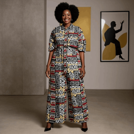 Authentic African Geometric Multi Print 2pc Palazzo Pant Set
