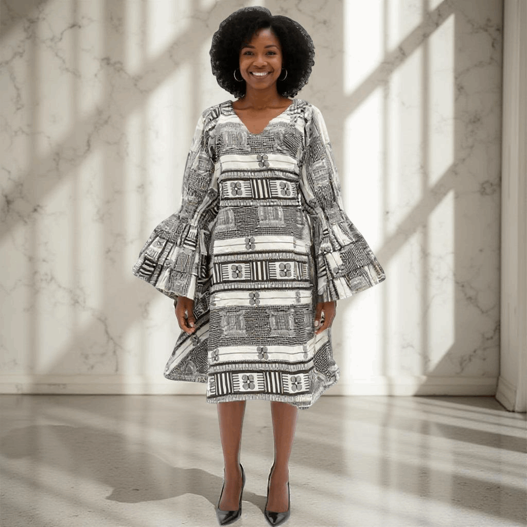 Women's African Black and White Print Short Wrap Dress