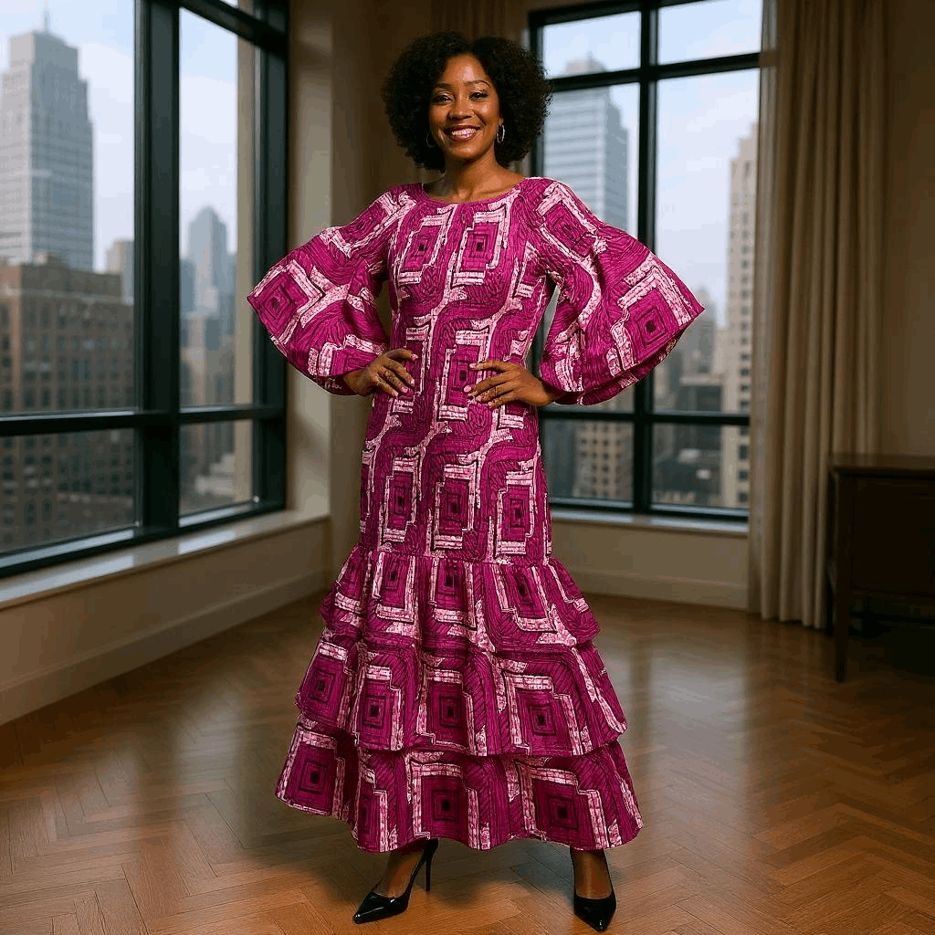 Women's African Purple Print Smock Mermaid Dress