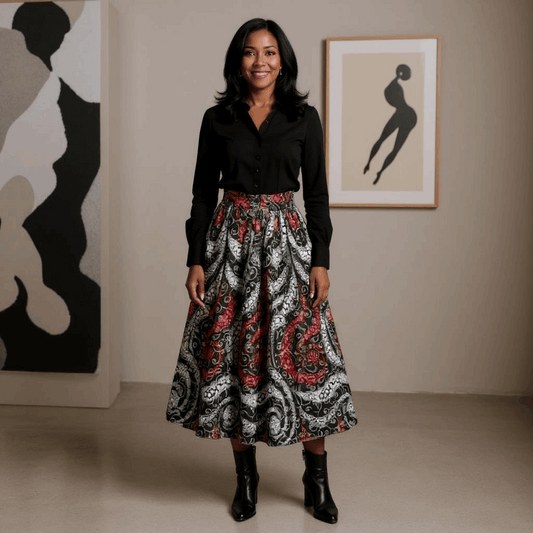 Women's African Circular Swirl Gold Foil Print Skirt