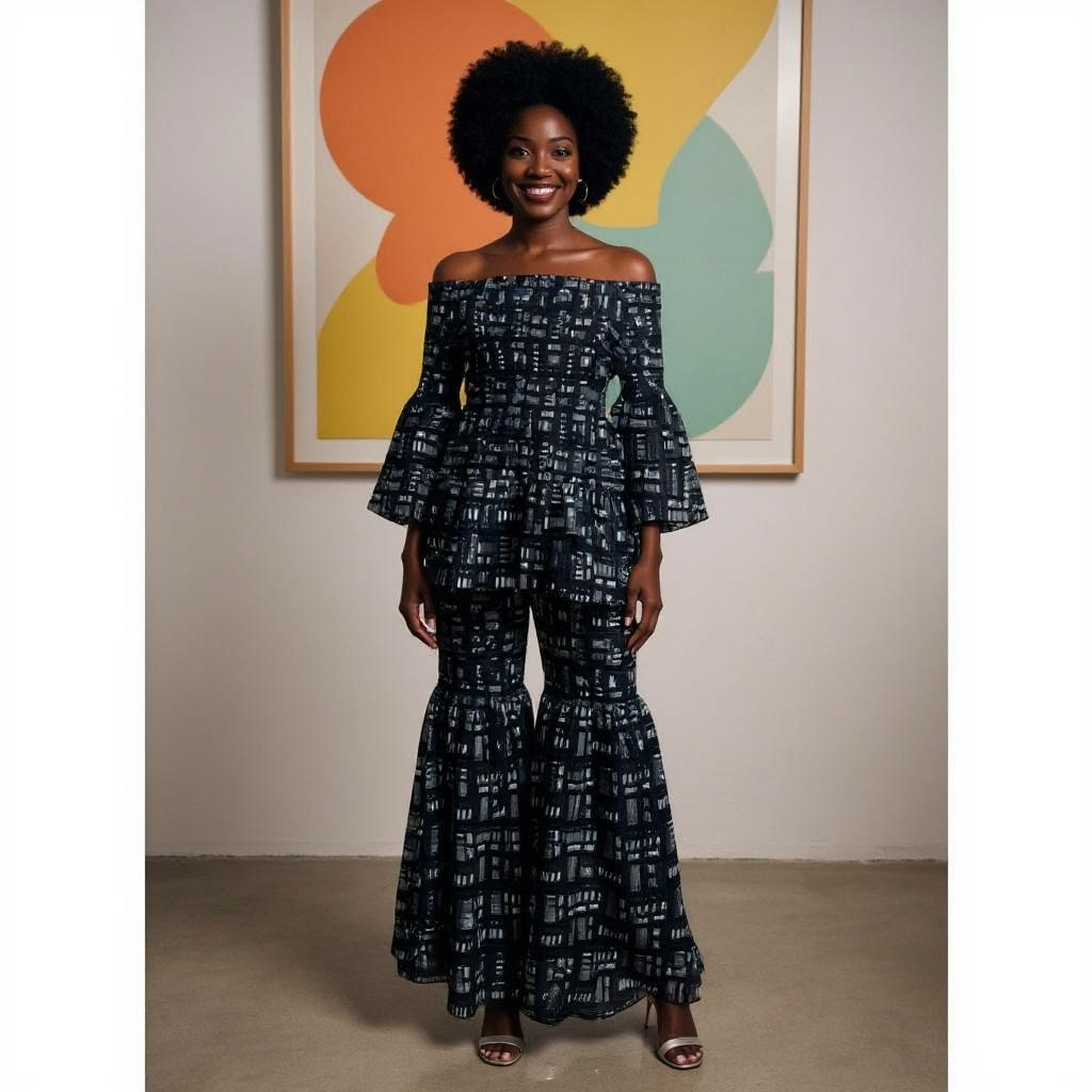 2 Piece Set with Off-Shoulder Smocking Top & Flared Palazzo Set