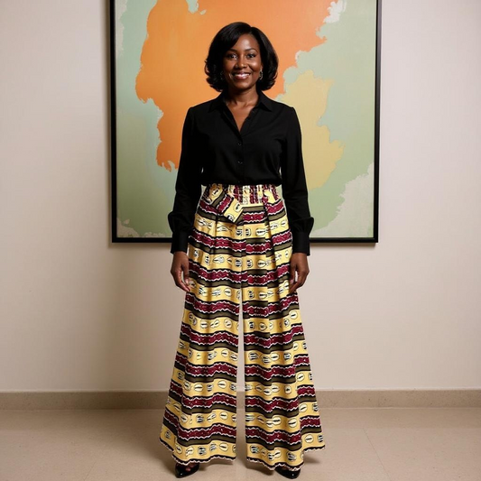 Ankara African Cowrie Shell Print Wide Leg Palazzo Pant