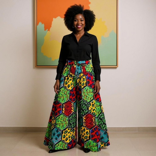 Ankara African Multi-Patch Print Wide Leg Palazzo Pants