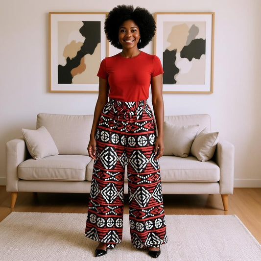 African Print Red/Black/White Palazzo Pants