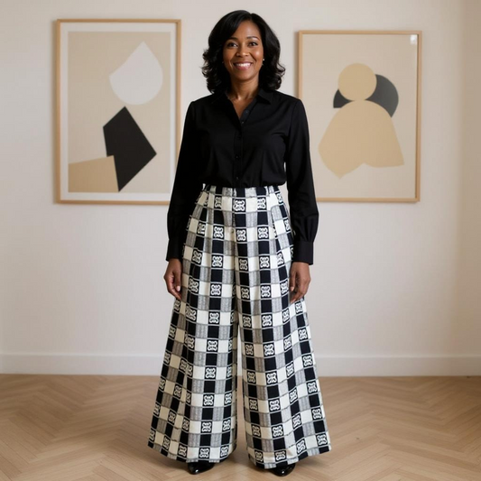 African Black/White Print Palazzo Pants