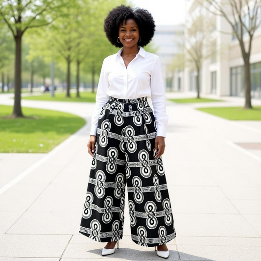 African Black/White Print Palazzo Pants