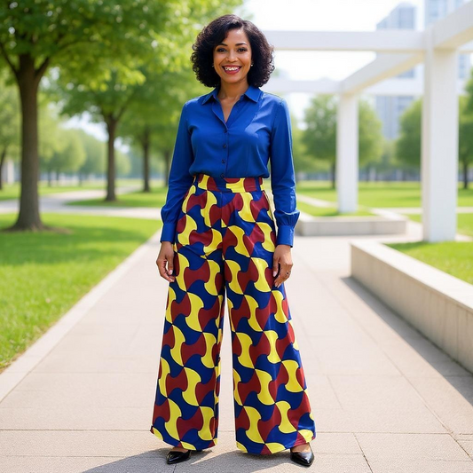 African Print Palazzo Pants & Bag Set (Multi-Color Print)