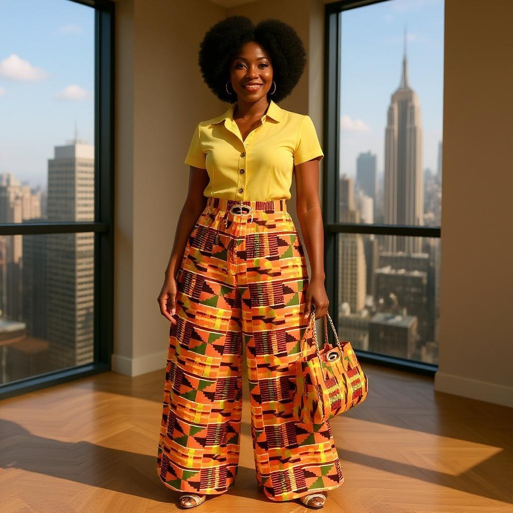 African Print Palazzo Pants & Bag Set (Kente Style2 Print)
