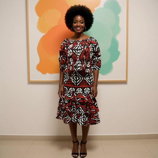 African Print Tiered Skirt & Ruffle Top Set
