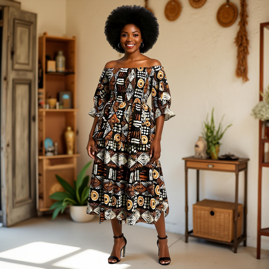 African Orange/Black/White Print Short Skirt & Clutch Set