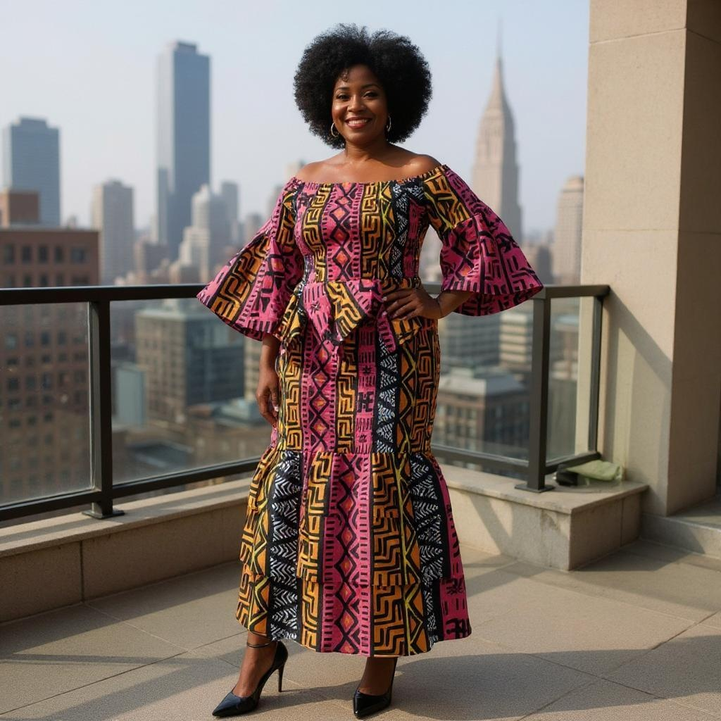 African Print Ziggly Hem Top and Mermaid Skirt Set (Plus Size)