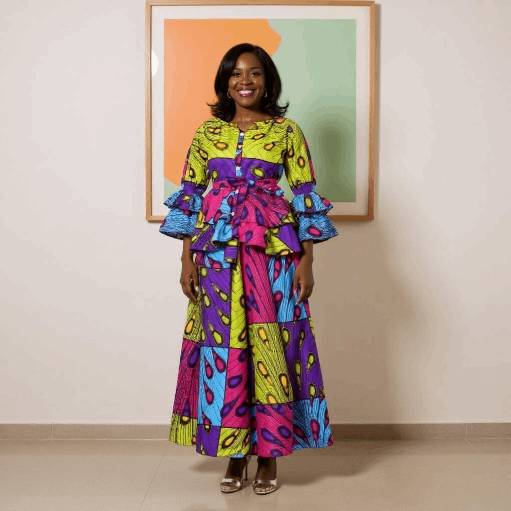 African Print Patchwork Top & Skirt Set
