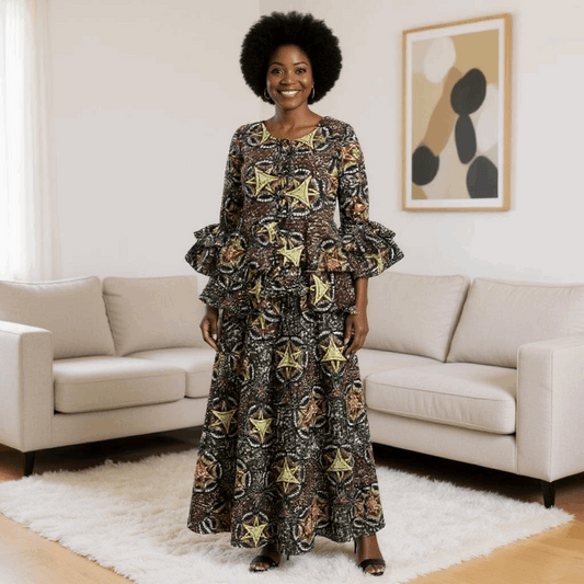 African Style Ankara Starry Print Top & Skirt Set