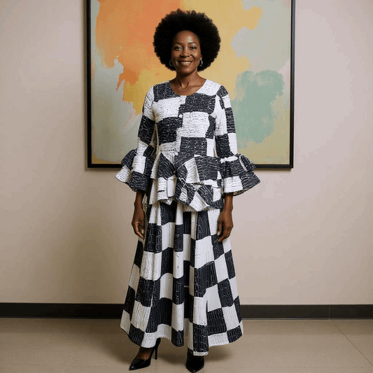 African Style Ankara Black/White Print Top & Skirt Set