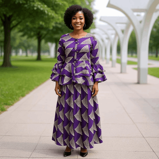 African Style Purple Ankara Print Top & Skirt Set