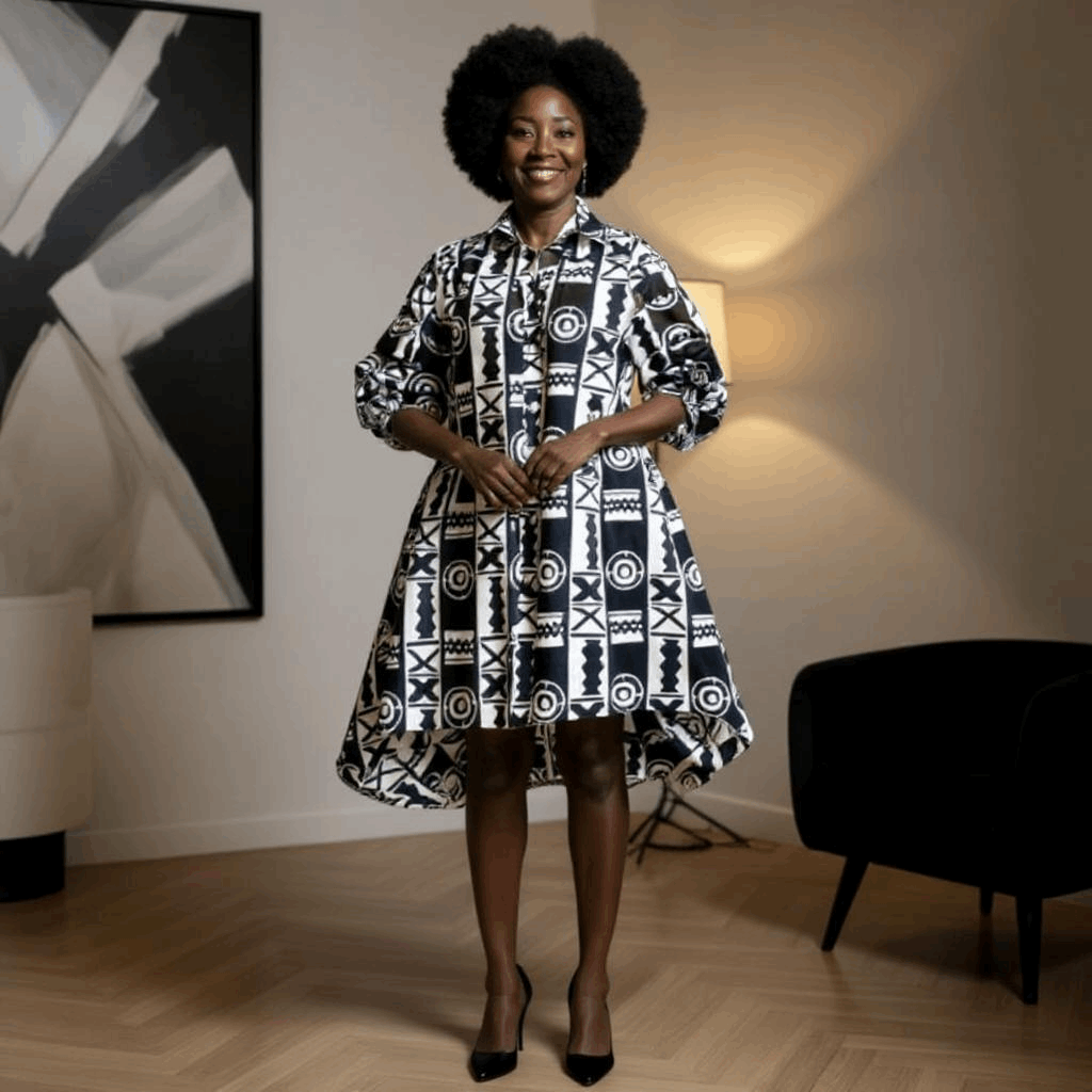 African Print Ruffled Sleeve Hi.Lo Dress