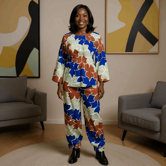 Women's Multi-Color Floral African Print Pants Set