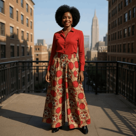 African Motif Floral Print Wide Leg Pants