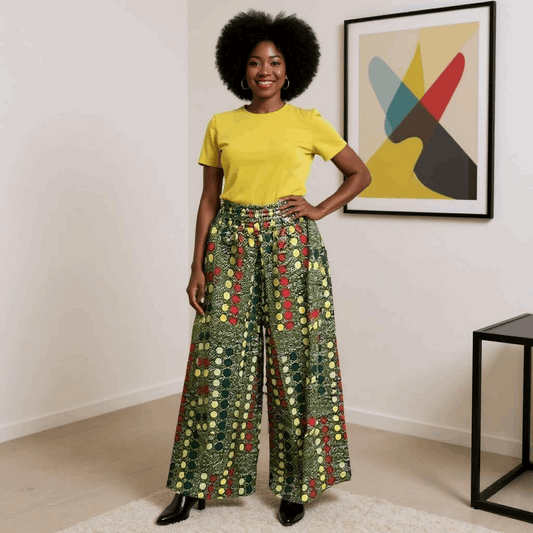 African Multi Color Circle Print Wide Leg Pants