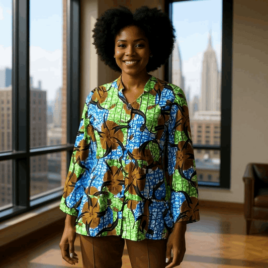Women's Green/Blue/Brown African Print Top