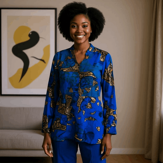 Women's Royal Blue/Brown/Green African Print Top