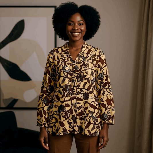 Women's Cappuccino/Brown Earth Tone African Print Top