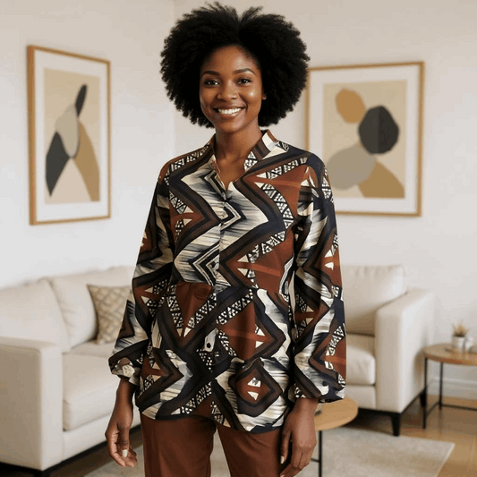 Women's Brown/Cream African Print Top