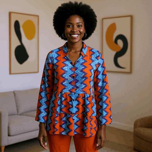Women's Orange/Blue/Purple African Print Top