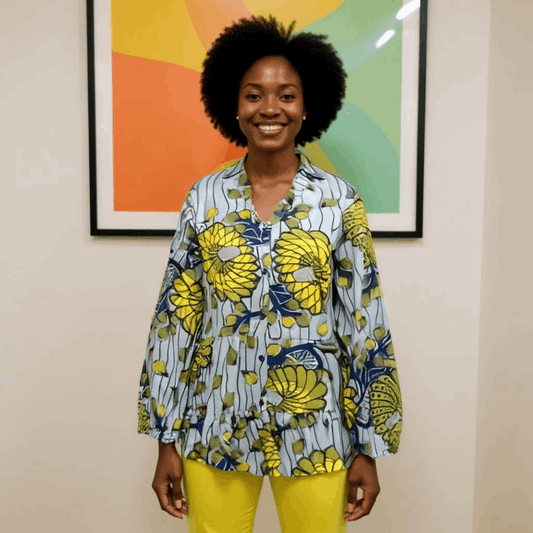 Women's Yellow/Green Floral African Print Top