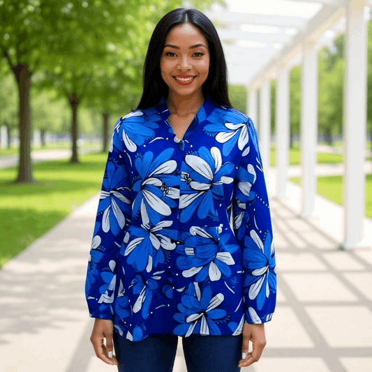 Women's Blue Floral African Print Top