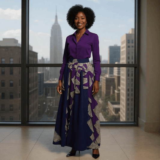 African Style Solid/Purple Print Long Skirt