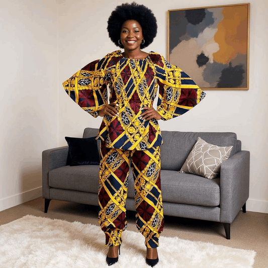 Women's Maroon African Print Smock Pants Set