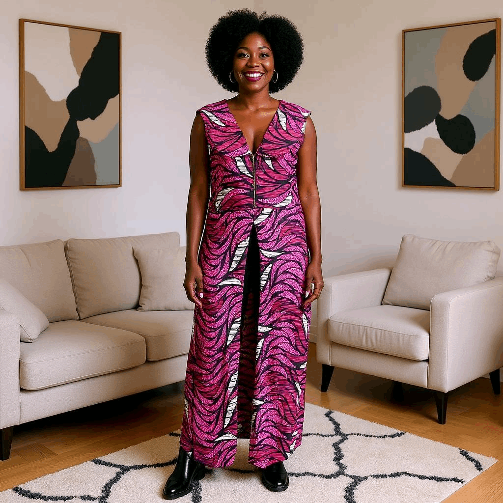 Long Sleeveless Magenta African Print Vest