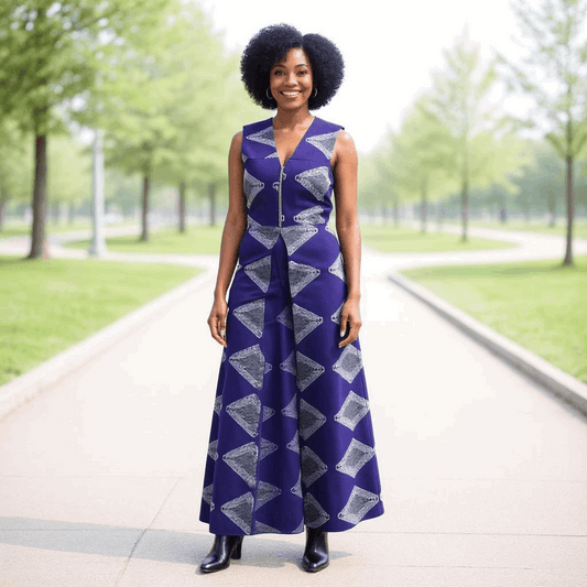 Long Sleeveless African Purple Diamond Print Vest