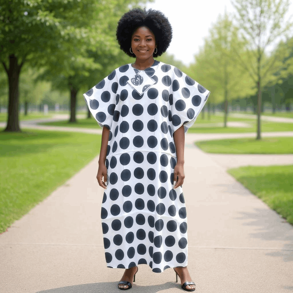 Black/White Large Polka Dot Kaftan Dress