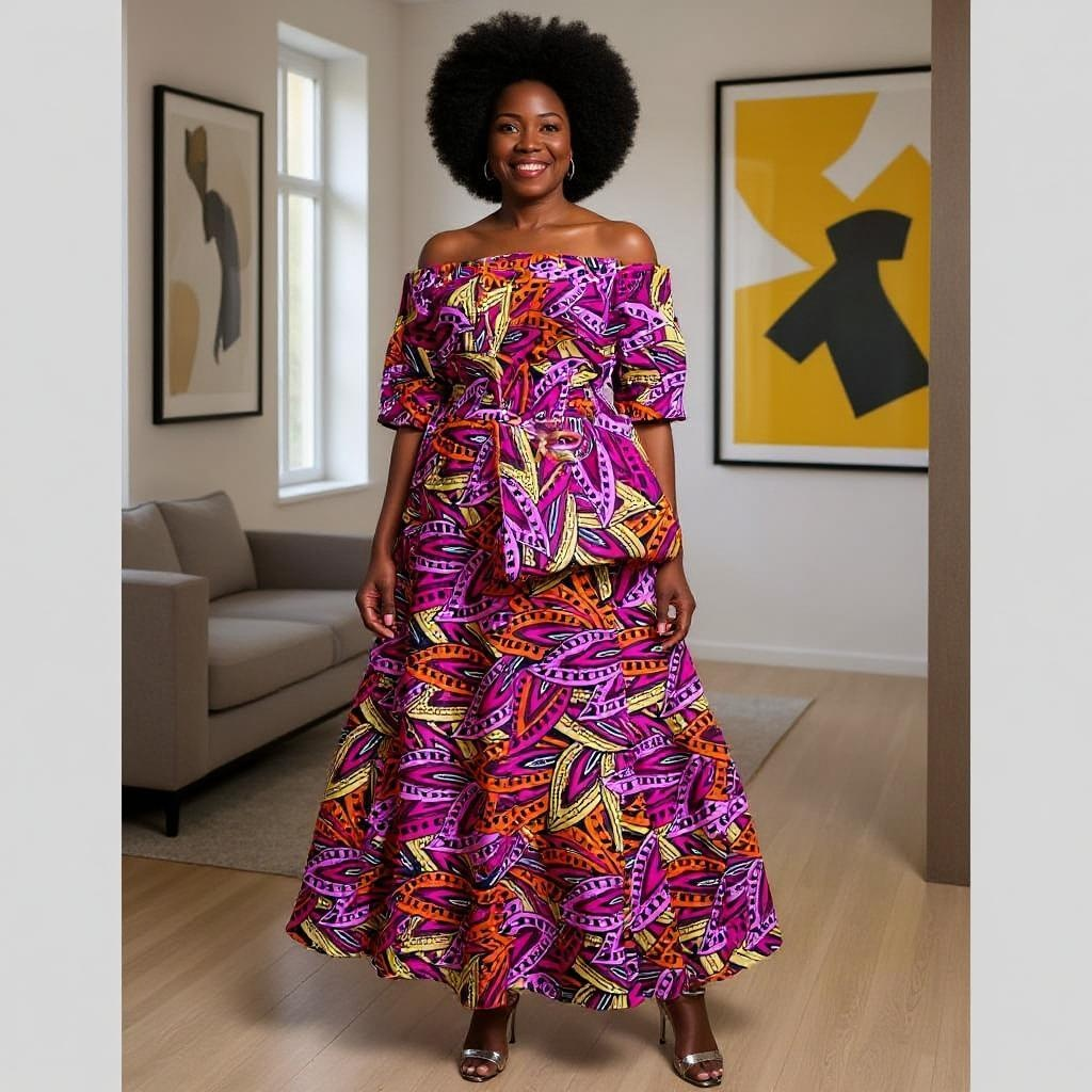 Colorful African Print Dress and Bag Set