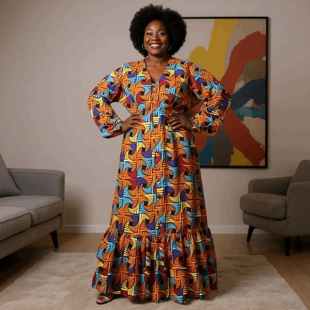 Colorful African Print Maxi Dress (2XL)