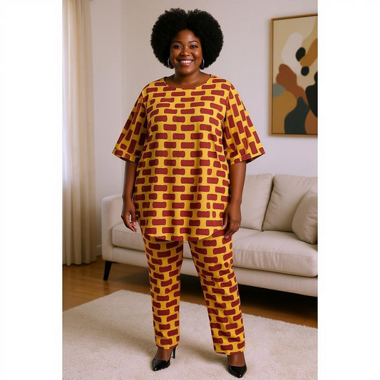 Women's African Print Tunic Top & Pants Set (Plus Size)