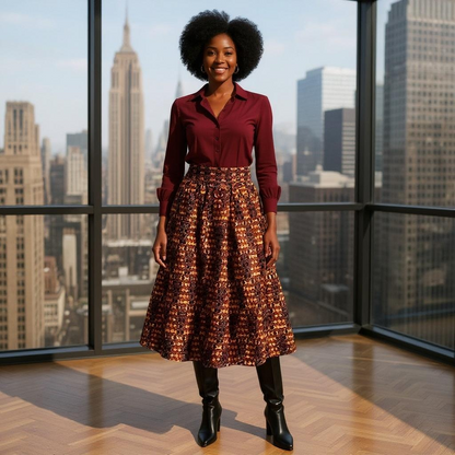 African Print Mid Length Skirt & Handbag Set
