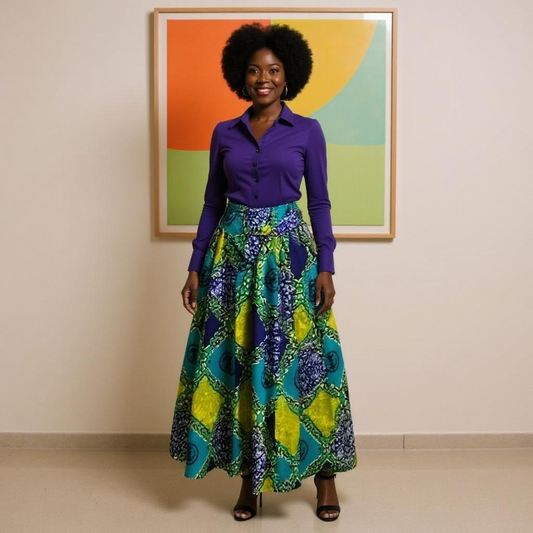 Women's African Print Maxi Skirt and Matching Bag