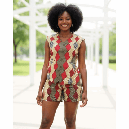 Women's African Print Vest & Shorts Set