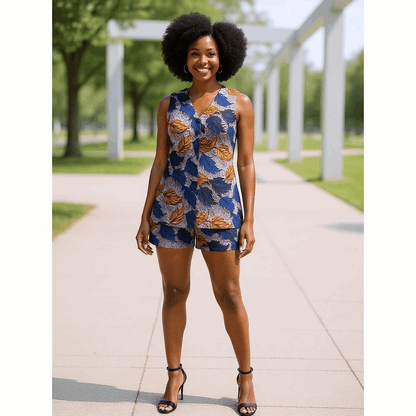 Women's African Print Vest & Shorts Set