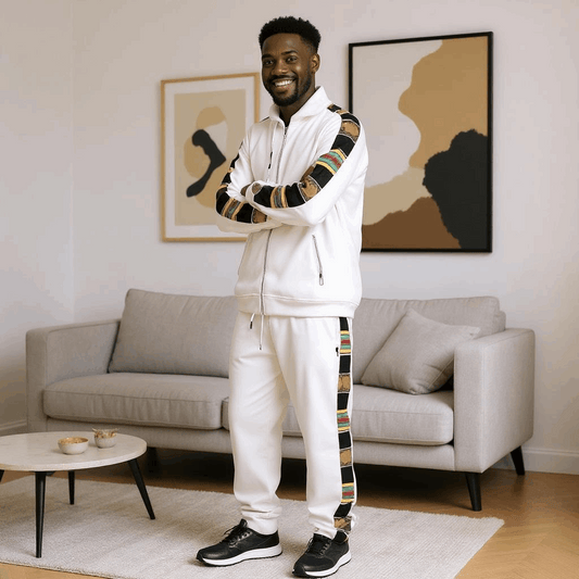 Light Grey African Kente Jogger Track Suit (Large)