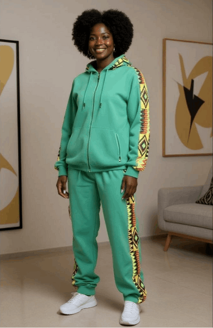 Green African Kente Print Jogger Track Suit