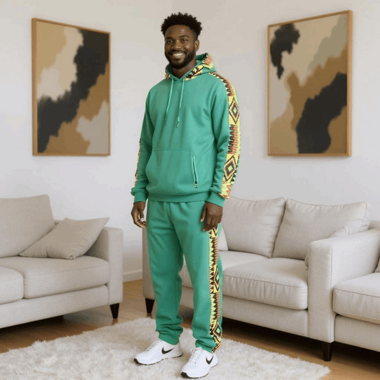 Green African Kente Print Jogger Track Suit