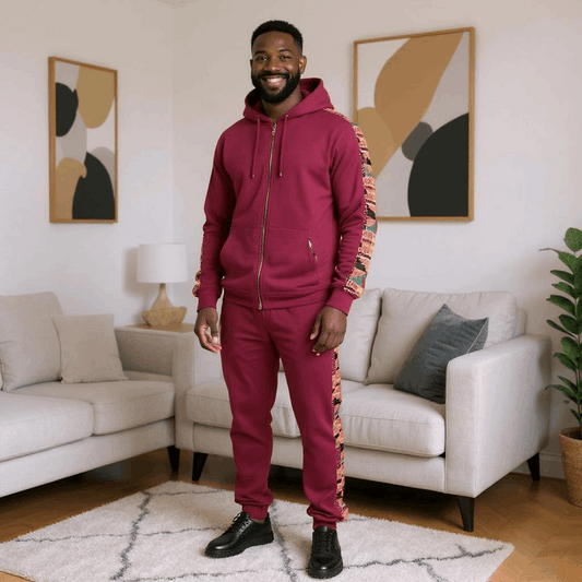 Maroon African Kente Print Jogger Track Suit