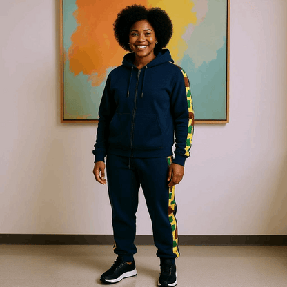 Navy African Kente Print Jogger Track Suit (3XL)