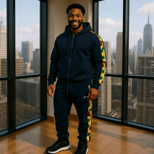 Navy African Kente Print Jogger Track Suit (3XL)
