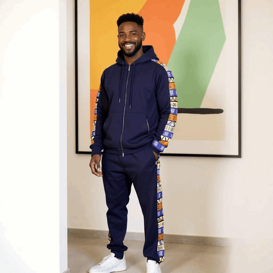 Navy African Kente Print Jogger Track Suit (2XL)