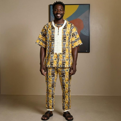 Men's African Tribal Print Dashiki Pants Set (XL)